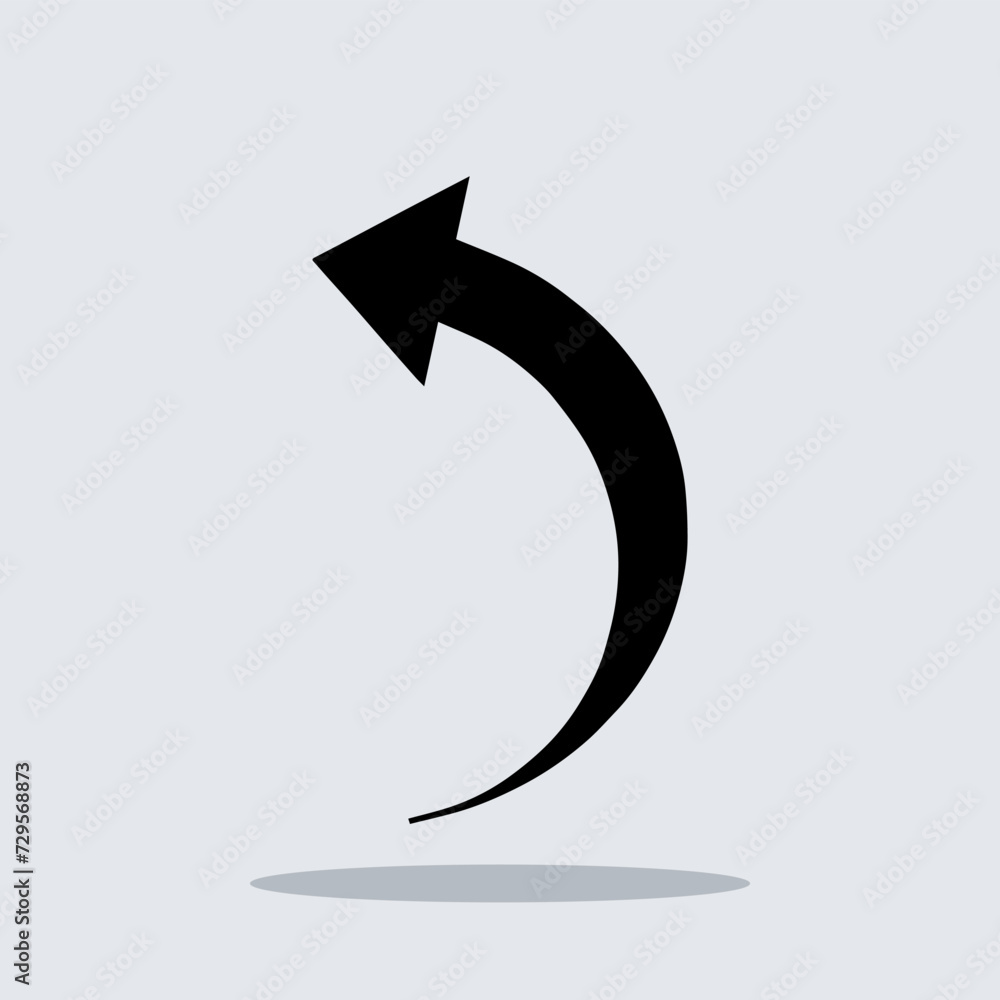 Curved arrow icon vector. Arrow pointer icon sign symbol vector. Arrow left vector icon illustration isolated on gray background Curved arrow icon vector. Arrow pointer icon sign symbol vector. Arrow left vector icon illustration isolated on gray background