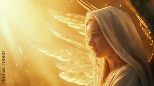 A golden girl angel with wings from the  cristian religion bible