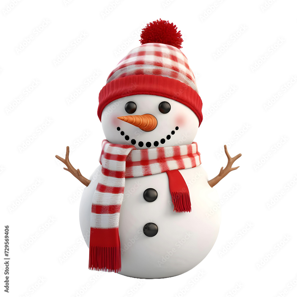 3D Rendering of a Winter Snowman on Transparent Background - Ai Generated