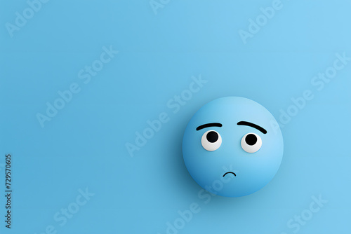 Light blue background with a melancholic emoji face, symbolizing the 'Blue Monday' feeling. - Generative AI,