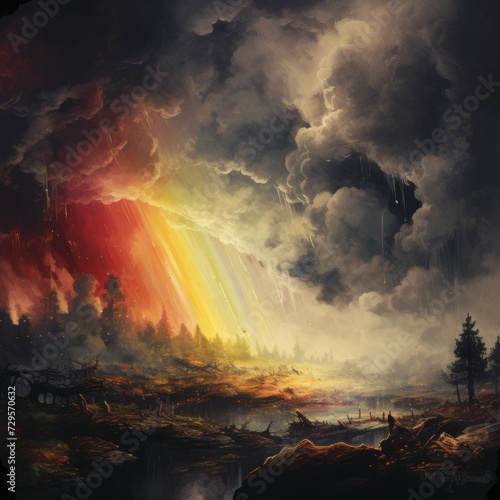 Rainbow colourful dark sky landscape