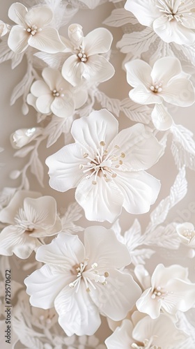 Close-up of delicate white flowers creating a soft  elegant lace pattern.