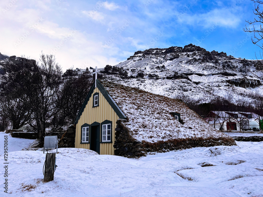 The little church of Hof within a snowy surrounding