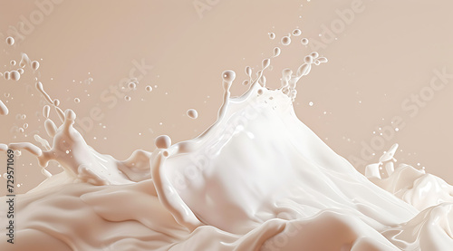 milk splash over beige background in