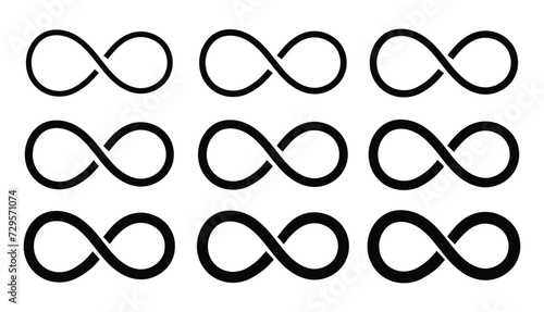 Infinity symbol. Infinity loop icons. Vector unlimited infinity, endless, eternity, infinite, loop symbols. Unlimited endless line shape sign collection icons flat style - stock vector Unlimited 