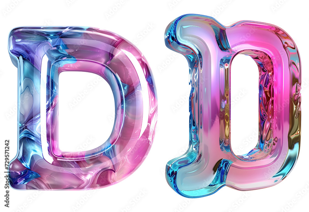 3D Letter D glossy liquid style with hologram color gradient 3D Letter D glossy liquid style with hologram color gradient