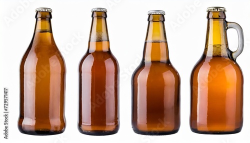 brown bottle of beer on white clipping path