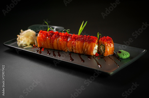 Rolls with salmon and caviar
