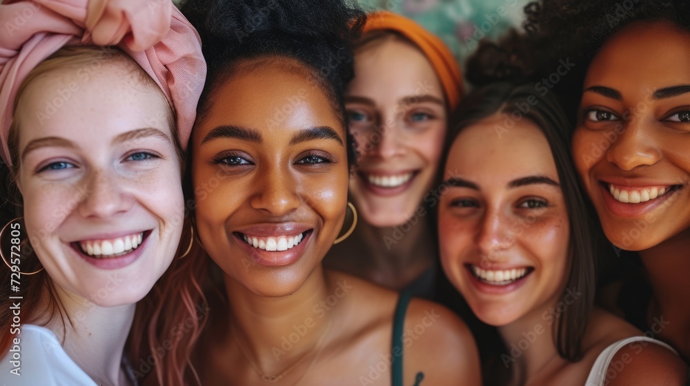 A group of women are smiling and posing for a picture A group of women are smiling and posing for a picture