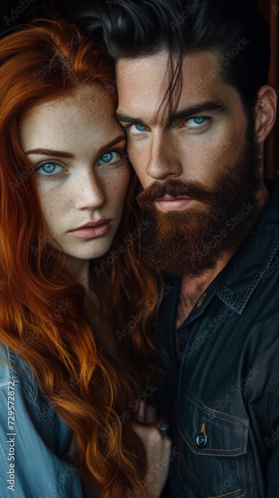 A man and a woman are posing for a picture A man and a woman are posing for a picture