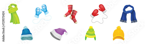 Winter Warm Clothes Accessory with Scarf, Hat and Socks Vector Set