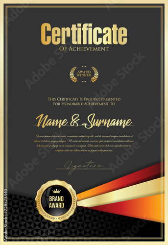 Certificate with golden seal and colorful design border 