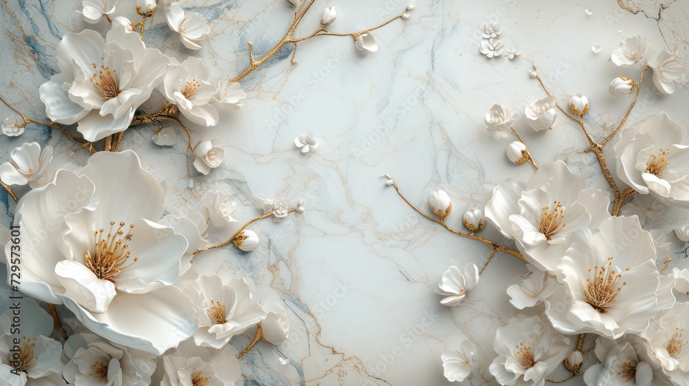 Luxurious 3D background featuring elegant white flowers against a silk backdrop, perfect for printing on walls and ceilings. Luxurious 3D background featuring elegant white flowers against a silk backdrop, perfect for printing on walls and ceilings.