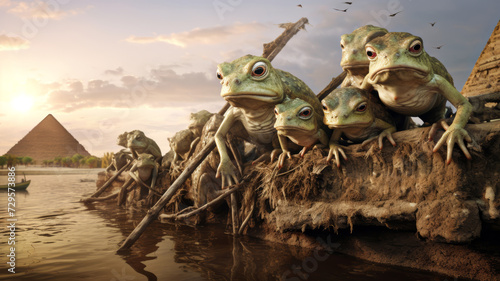 Plague of frogs in Egypt at the time of Moses when God freed His people Generative AI Illustration photo