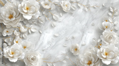 Luxurious 3D background featuring elegant white flowers against a silk backdrop, perfect for printing on walls and ceilings.