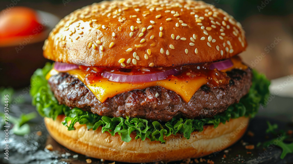 Delicious homemade hamburger with fresh vegetables on white table closeup Delicious homemade hamburger with fresh vegetables on white table closeup