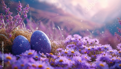 Easter celebration  colorful easter eggs and beautiful flowers with space for text