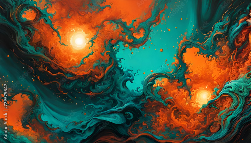 Teal Orange Abstract Swirl 