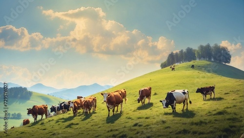 summer landscape  a meadow on which cows graze  