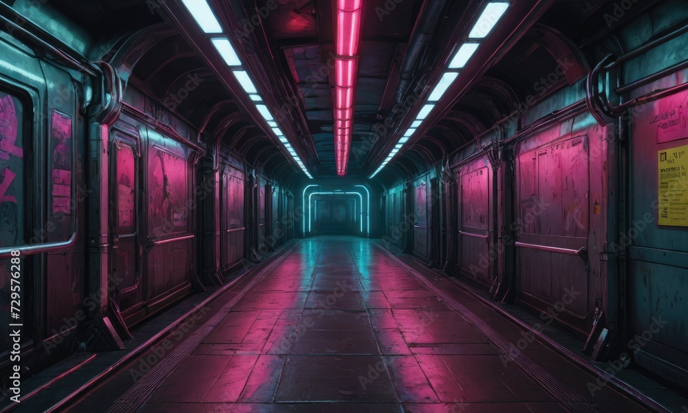 Urban Glow: Captivating Empty Underground with Neon Radiance