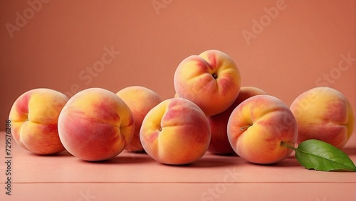 peaches on a minimalistic orange background