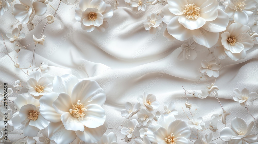 3d background with luxury beautiful white flowers, silk background for wall print, and ceiling wallpaper 3d background with luxury beautiful white flowers, silk background for wall print, and ceiling wallpaper