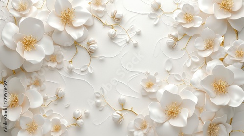 3d background with luxury beautiful white flowers  silk background for wall print  and ceiling wallpaper