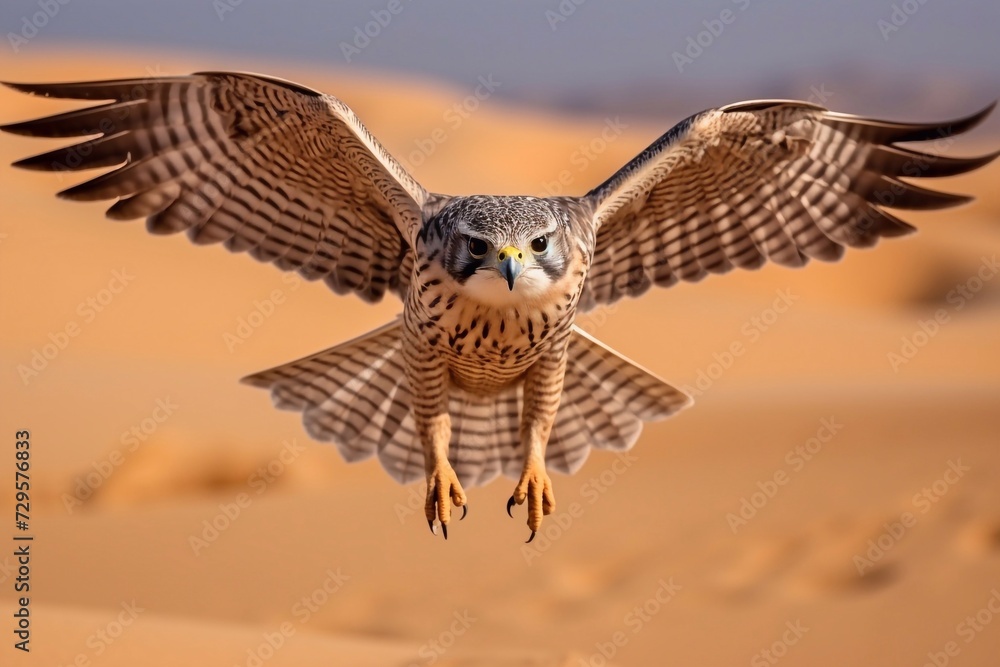 Fototapeta premium One flying falcon in the desert
