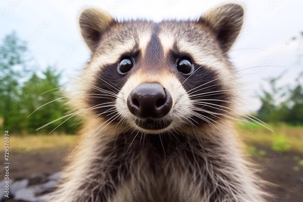 Obraz premium Portrait of a cute funny raccoon, close-up