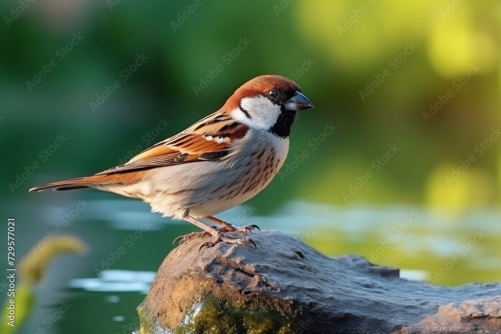 beautiful selective focus image of a brown sparrow resting in a park with a blurred green background behind beautiful selective focus image of a brown sparrow resting in a park with a blurred green background behind