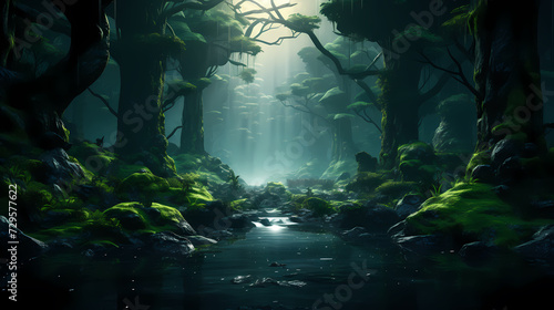 Forest landscape  exotic foggy forest