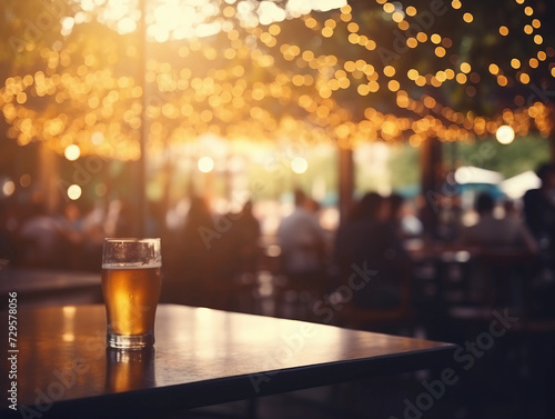 Bokeh background of Street Bar beer restaurant, outdoor in asia, People sit chill out and hang out dinner and listen to music together in Avenue, Happy life ,work hard play hard 