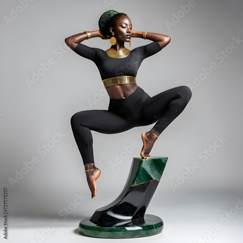 The sculpture I witnessed was truly captivating; it portrayed a full-bodied Ethiopian woman executing an intricate and demanding yoga pose with grace and elegance. The sculpture was crafted using a st photo