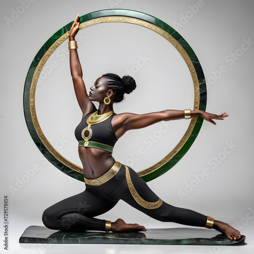 The sculpture I witnessed was truly captivating; it portrayed a full-bodied Ethiopian woman executing an intricate and demanding yoga pose with grace and elegance. The sculpture was crafted using a st photo