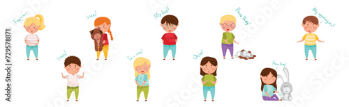 Quadro em tela Upset Kid Feel Guilty and Sorry Expressing Regret Vector Set