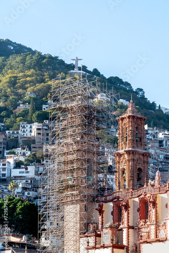 parish of santa prisca and san sebastian under restoration in taxco mexico photo