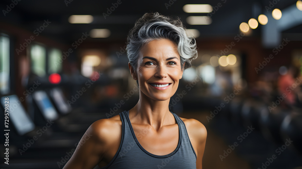 Fototapeta premium A fashionable woman radiates joy as she confidently smiles at the camera, showcasing her stylish clothing and captivating human face