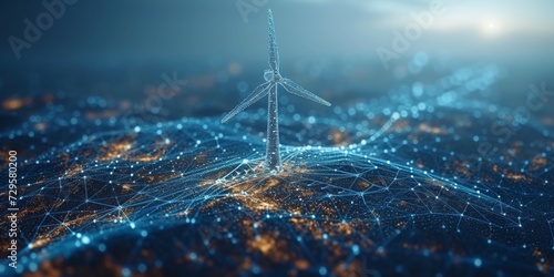 Digital Wave of Sustainability: A Solitary Wind Turbine Illuminates the Path to Renewable Energy in a Sea of Blue Data, Generative AI