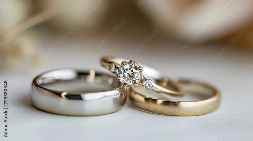 Wedding rings on a white background with bokeh. Wedding rings on a white background with bokeh.