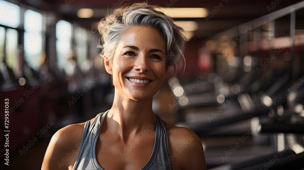 Fototapeta premium A stylish lady radiates joy and confidence as she poses indoors, her genuine smile highlighting the beauty of her human face and fashionable clothing