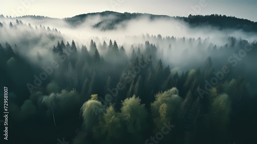 Forest landscape, exotic foggy forest photo