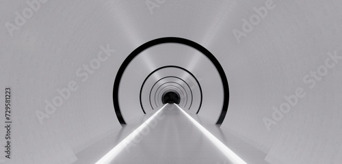Fototapeta Laser light tunnels sci fi pipes neon lit archways 3D illustration