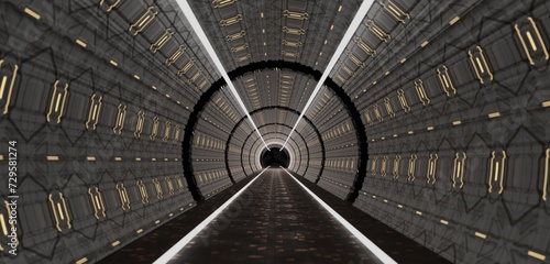Billede på lærred Laser light tunnels sci fi pipes neon lit archways 3D illustration