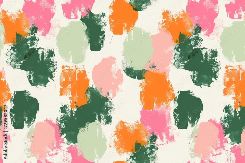 Brush ink style pattern design with a clean and strong harmony, showcasing abstract green, pink, and orange colors in the background.
