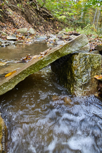 Autumnal Woodland Stream with Stone Bridge, Salamonie River Forest photo