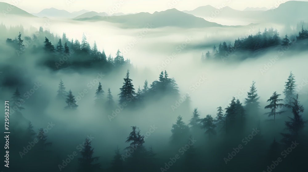 Fototapeta premium Forest landscape, exotic foggy forest