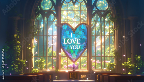 Romantic Stained Glass with "I Love You" Message in Sunset Light