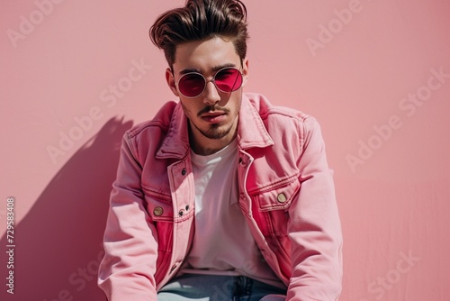 Stylish and cute young men model on a pink background, photographed in high definition, exuding a perfect blend of cuteness and modern fashion with charm. © Amazing-World