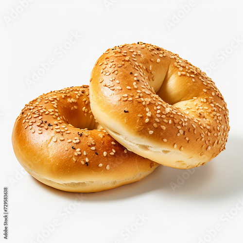 bagels with sesame seeds on white background made with generative ai