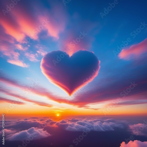 Heart shaped cloud in the Sunset Dawn Sun sky
